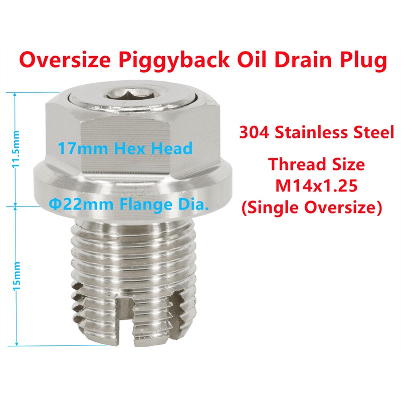 Dsnaduo M14.1-1.25 x 15mm Oversize Piggyback Oil Drain Plug, Stainless