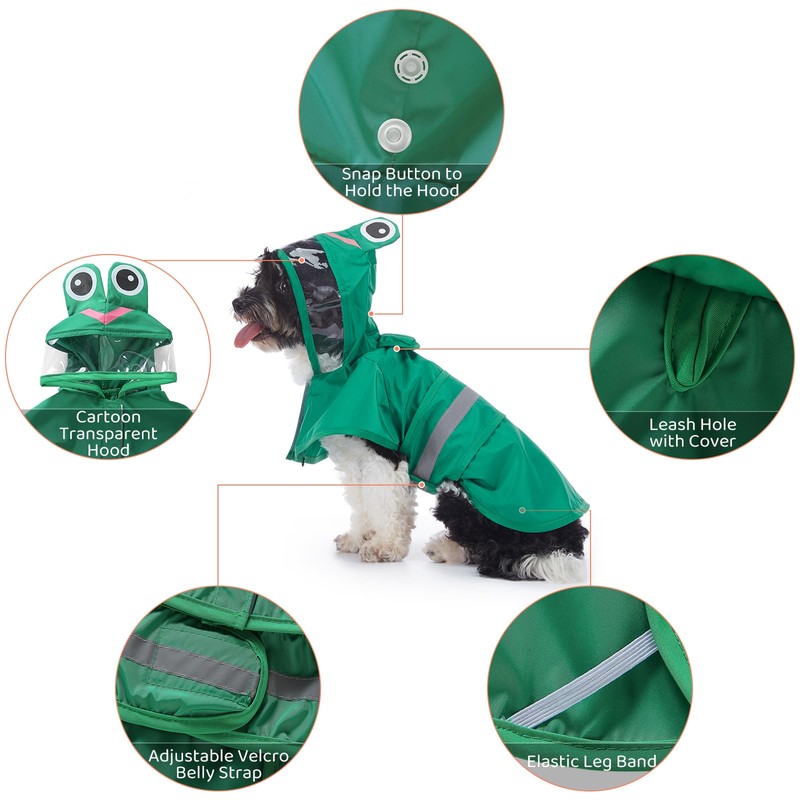 Norbi Dog Raincoat Clear Hooded, Adjustable Reflective Dog Rain Jacket,