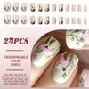 Short Press-On Nails with Romantic 3D Embossed Flowers - Full