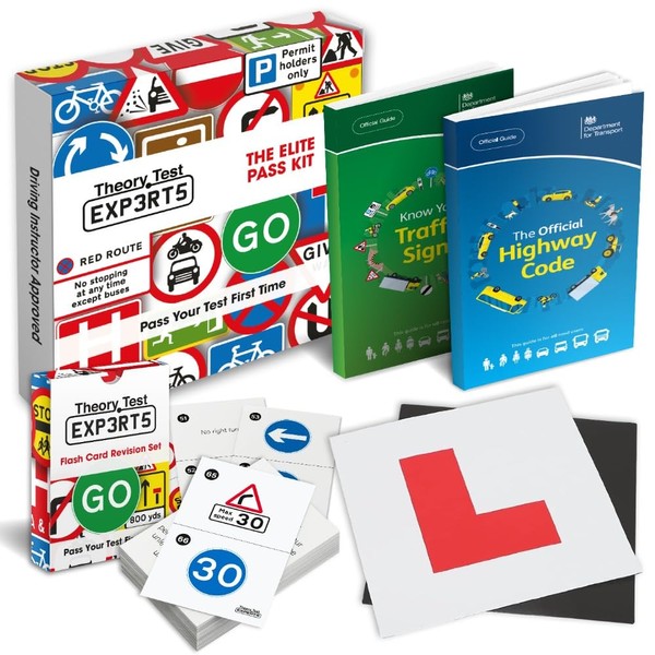 The Highway Code 2023 UK + Know Your Traffic Signs 2023 UK + 128 Road Signs Flash Cards 2023 UK + 2 x Magnetic L Plates - Driving Instructor Approved - Driving Test Gifts For Boys & Girls 16-18 Years