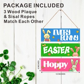 6"X12" Hoppy Easter Every Bunny - 3 PCs Wooden Sign With Sisal Ropes, Easter Day Door Sign, Happy Easter Hanging Decor Indoor, Outdoor, Farm House, Decor Gift & Accessories -E07