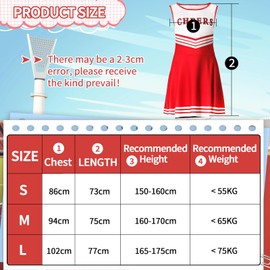 GUBOOM Cheerleader Costume Women for Adults, Cheerleader Costume Women with Cheerleader Pompoms, Hair Band, Socks, High School Cheerleader Costume for Fancy Dress, Cosplay, Carnival, Theme Party (Red,