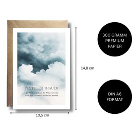 Trauerkarte mit Umschlag - "In stiller Trauer" Trauerkarte Wolken Kondolenzkarte Beerdigung Anteilnahme Beileid Beileidskarte Abschied Abschiedskarte Mitgefühl Trost Erinnerung (DIN A6)