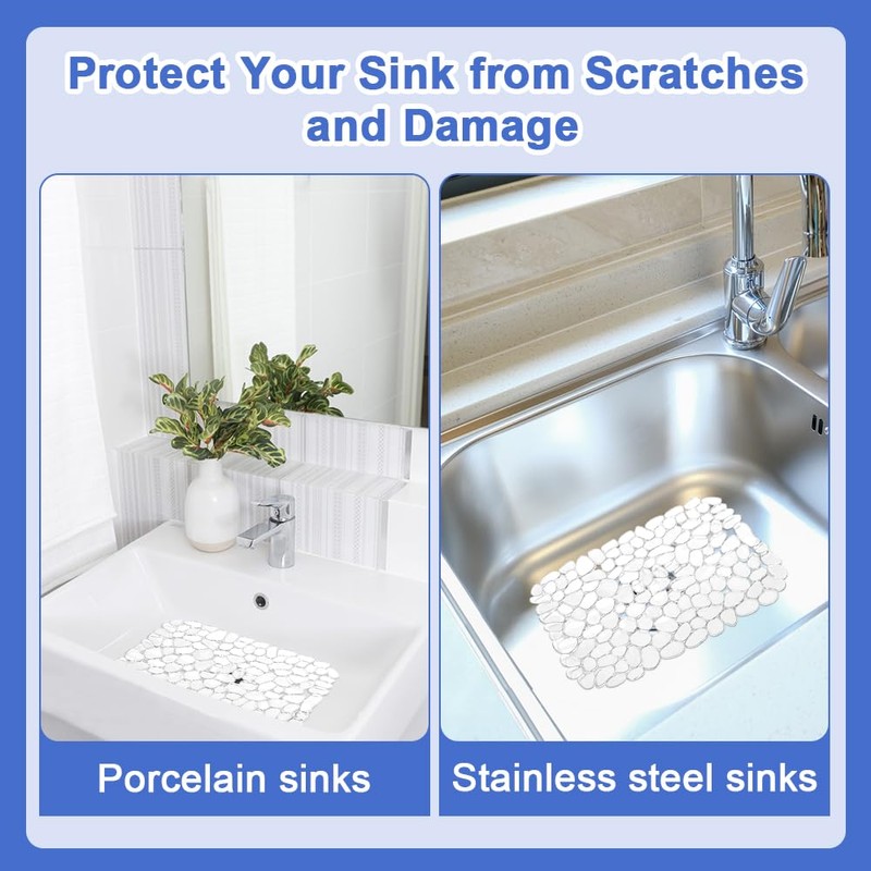 Snillok 2 PCS Kitchen Sink Mat Adjustable Sink Protector Mats,
