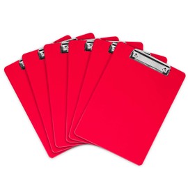 Plastic Clipboards (Set of 6) Multi Pack Clipboard (Red) Strong 12.5 x 9 Inch | Holds 100 Sheets! Acrylic Clipboards with Low Profile Clip | Cute Aesthetic College School Supplies for Girls and Boys