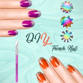 3 Pieces French Nail Trimmer Smile Line Cutter Edge Trimmer Stainless Steel French Tip Cutters Manicure DIY Plate Module with Handles French Tip Cutting Knife 5 Spare Blades for Nail (Rainbow Color)