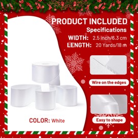FAKILO White Satin Wired Ribbon 2.5 Inch White Gift Ribbon for Gift Wrapping Christmas Tree Decoration Big Bows Making Wreath DIY Crafts Holiday Decor and Home Decor -20 Yards