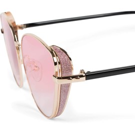 styleBREAKER Women's Cateye Sunglasses with Glitter Element, Metal Frame and Polycarbonate Lenses, Cat's Eye Shape, Retro Look 09020104, Frame gold / glass pink tinted