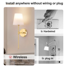 Battery Operated Wall Sconce Lights, Not Hardwired Dimmable Wall Lamp Wireless Rechargeable Light with Remote, Set of Two Wall Lights, 15 RGB Color Lighting Fixture for Bedroom Living Room