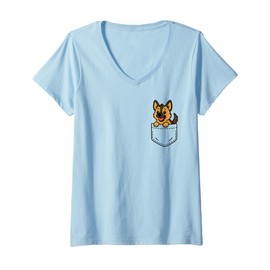 Womens Cute German Shepherd Puppy Pocket Pal Funny GSD Puppy V-Neck T-Shirt