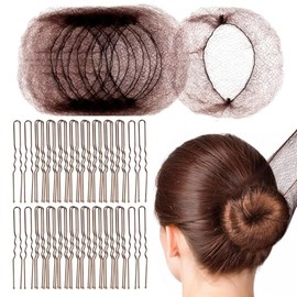 20 Pcs Invisible Bun Nets with 40 PCS U Pins, Ballet & Dance Hair Net for Women & Girls, Elastic Edge Mesh for Gymnastics Buns