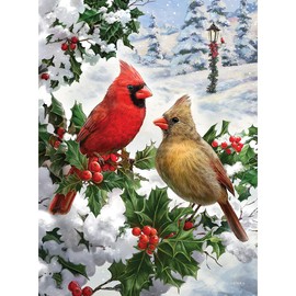 Bits and Pieces - 500 Piece Jigsaw Puzzle for Adults 18" x 24" - Cardinal Couple - 500 pc Glitter Holiday Christmas Snow Tree Forest Jigsaw by Artist Larry Jones
