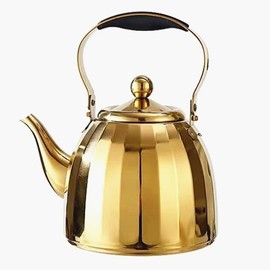 Stainless Steel Golden Teapot, 2000ml (67.63oz) with Infuser and Heat-Resistant Handle, for Loose Leaf Tea and Tea Bags, Suitable for Open Flame Heating