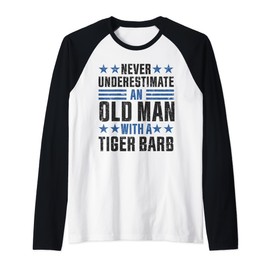 Old Man with a Tiger Barb Funny Raglan Baseball Tee