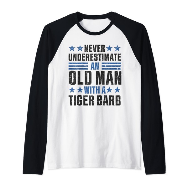 Old Man with a Tiger Barb Funny Raglan Baseball Tee