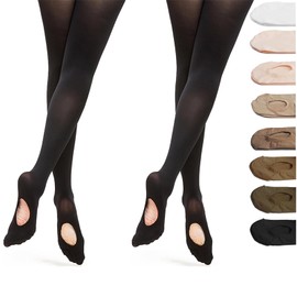 DANCEYOU Dance Tights for Women 2 Pairs Convertible Girls' Ballet Tights Opaque Leggings for Toddler, Kids and Adults, Black M