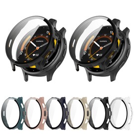 2 Pack Hard PC Case with Tempered Glass Screen Protector Compatible with Garmin Venu 3 Watch Bumper Guard Protective Cover Touch Sensitive Film