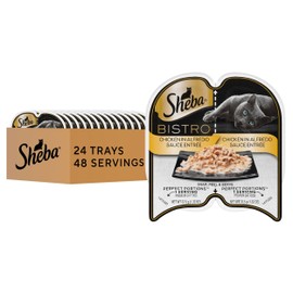 Sheba Perfect Portions Bistro Adult Wet Cat Food, Chicken in Alfredo Sauce Entree, 2.6 oz. Twin-Pack Trays (24 Count, 48 Servings)