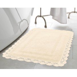 Laura Ashley Crochet Cotton 17x24 in. Bath Rug, Ivory
