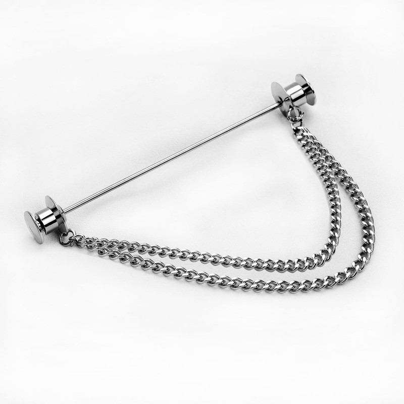 ViVDuo Men's Tie Pins Shirt Collar Pin with Double Chains
