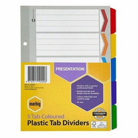 Marbig Indices & Dividers 5 Tab Reinforced A5 Colour