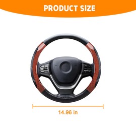 Mandark Car Steering Wheel Cover, Elastic Sport Leather Vehicle Steering Wheel Protector, Non-Slip Soft Grip Padded Auto Interior Protective Accessories, 14.5-15 Inch Universal Fit（Wooden Coffee）