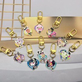 MayDee Hellu Boss Keyring Helluva Chibi Figure Pendant, 10 Metal Key Fobs for Fans