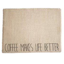 Coffee Maker Mat for your Coffee Machine, Burlap Coffee Bar Placemat, Coffee Station Accessories - Made in the USA (Coffee Makes Life Better)