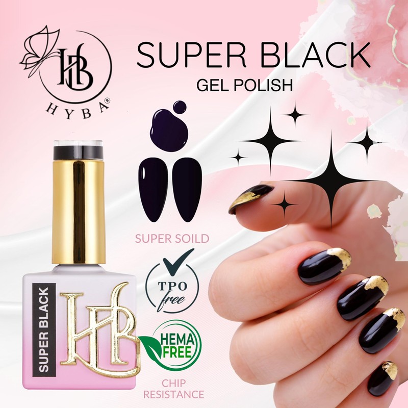 HYBRID SUPER BLACK Gel Polish, Professional Nail Color, 18ml