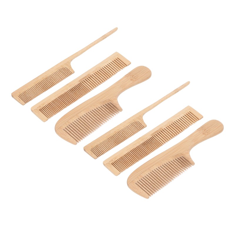 6pcs Bamboo Hair Comb Set for Barber Anti Static Heat