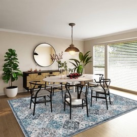 KILOCOCO 8x10 Runner Rug, Moroccan Washable Hallway Entryway Runner Rug, Accent Print Faux Wool Kitchen Runner Rug Non-Slip Runners Boho Rug Runners for Laundry Room Bedroom, Blue/Multi