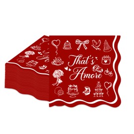 80 Pcs That's Amore Italian Party Cocktail Napkins, Scalloped Beverage Napkins, 5 x 5 Inch Folded, Burgundy Red & White Wedding Napkins for Engagement, Anniversary, Valentine's Day Party Supplies