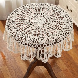 Gracebuy Beige 31 Inch Round HANDMADE Cotton Crochet Lace Placemat Doilies