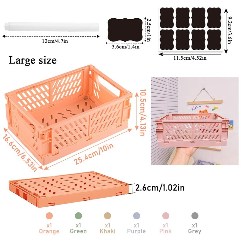 Ruucy 6 Pcs Collapsible Storage Crates, Folding Plastic Crate 25x16x10cm,