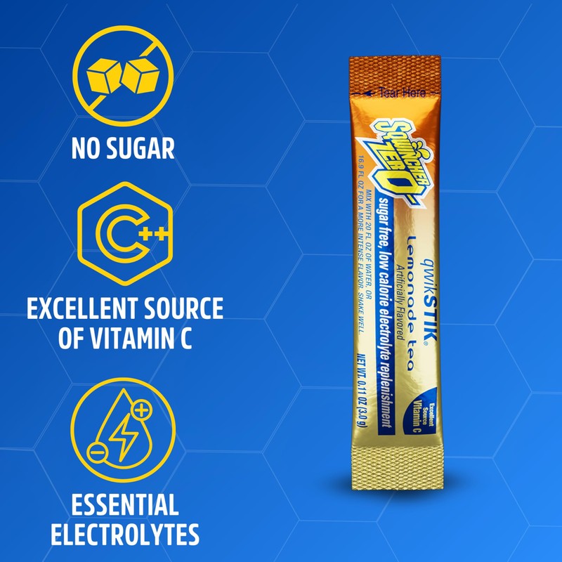 Sqwincher Zero Qwik Stik, Lemonade Tea, Sugar Free, Low Calorie,