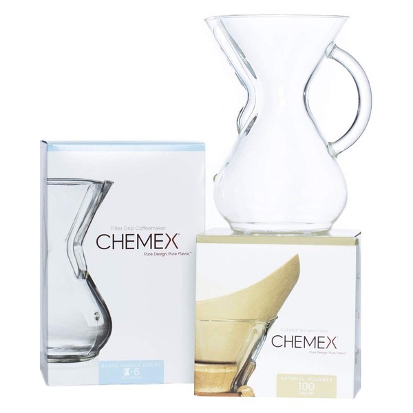 Chemex Bundle - 6-Cup Glass Handle Series - 100 ct Square Filters - Exclusive Packaging