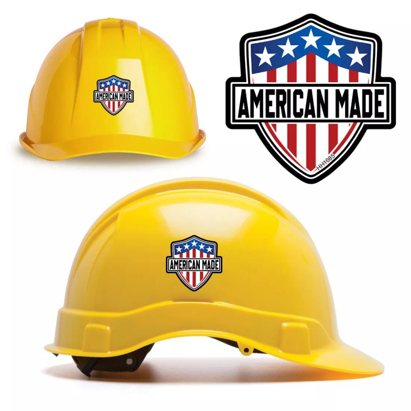 StickerSector Hard Hat American Made Shield 4 Pack Stickers -