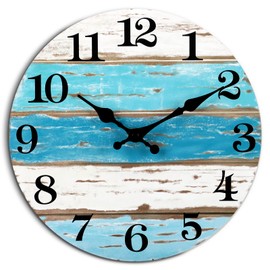 CHYLIN Wall Clock, Beach Themed Blue Wall Clocks Battery Operated Silent Non-Ticking, 8 Inch Vintage Rustic Coastal Nautical Clock Decorative for Kitchen Office Bathroom Bedroom 8"