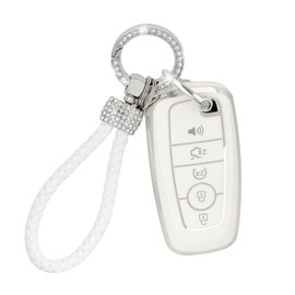 COGEEK Key Fob Cover with Bling Lanyard, Compatible with Bronco Edge Escape Expedition Explorer Fusion Mustang Ranger F150 F250 Soft TPU Key Fob Case Smart Key Holder