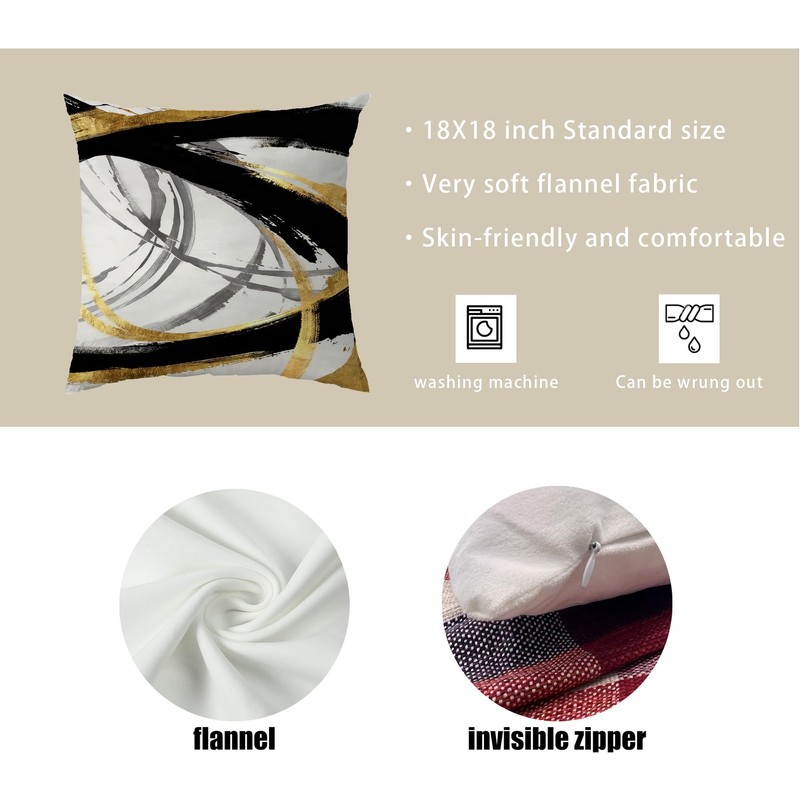 Abstract Modern Black and Gold Pillow Covers 18x18 for Couch