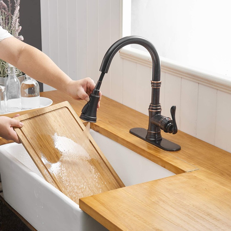BATHFINESSE Kitchen Faucet, Oil Rubbed Bronze Finish, 360 Degree Swivel,