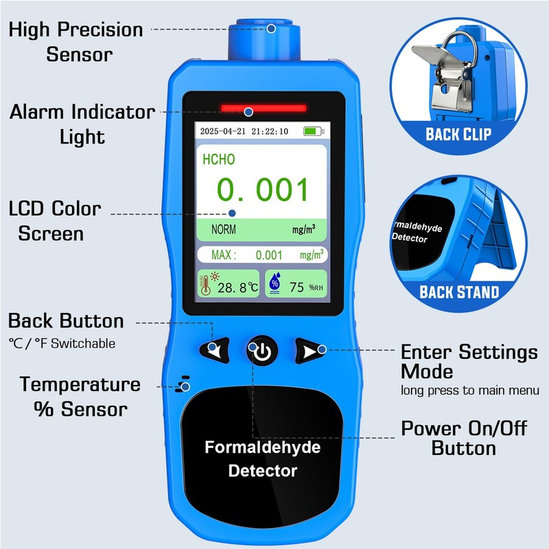 ZYKYCX Formaldehyde Detector, Rechargeable HCHO Monitor with Vibration, Visual &