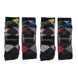 Sockstack® 12 Pairs Of Men's Argyle Diamond Designer Socks, Cotton Rich Socks, Size 6-11