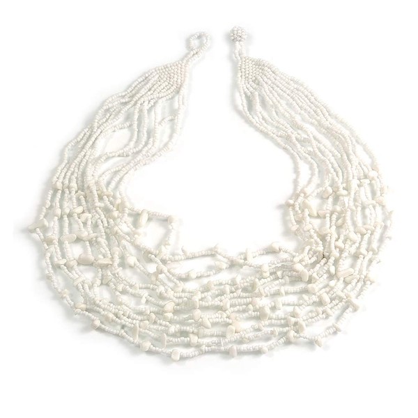 Avalaya Statement White Glass Bead/Semiprecious Stone Multistrand Necklace/60cm L