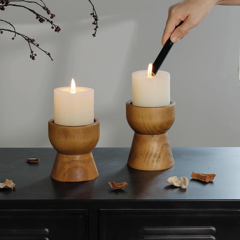 NIKKY HOME Farmhouse Wooden Candle Holders Set of 2, Rusitc