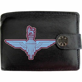 Klassek The Parachute Regiment Image Men Wallet Real Leather Cap Badge Emblem Military Crest Insignia RFID Blocking with Coin Pocket and Metal Gift Box
