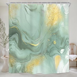 Homewelle Sage Green Grey Marble Shower Curtain Abstract Modern Ombre Luxury Vintage Gold Cracked Lines 60Wx72H Inch Veins Texture Liquid Elegant Aesthetic Waterproof Polyester Fabric Bathroom Bathtub