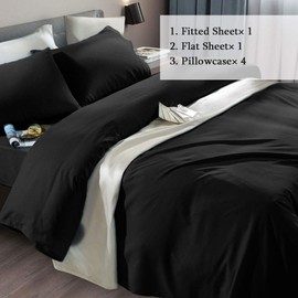 SONORO KATE Bed Sheet Set Super Soft Microfiber 1800 Thread Count Luxury Egyptian Sheets Fit 18-24 Inch Deep Pocket Mattress Wrinkle-6 Piece (Black, Full)