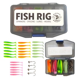 Rigged and Ready Fish Rig – Fishing Lure Set. Soft T-Tail Minnow Lure Kit + 4 Tungsten Jigs – 28 Piece Paddle Tail Fishing Tackle Kit, Ideal For Perch, Pike, Trout + Freshwater and Saltwater Fish