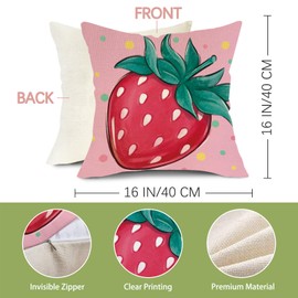 Fjfz Spring Summer Fruits Decorative Throw Pillow Covers 16 x 16 Set of 4, Orange Pineapple Strawberry Cherry Porch Outdoor Home Decor, Seasonal Eucalyptus Leaves Polka Dots Couch Cushion Case